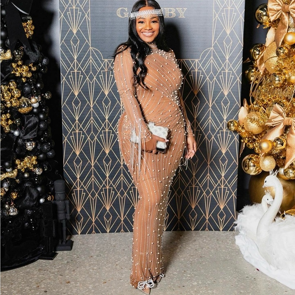Rhinestone pearl maxi dress